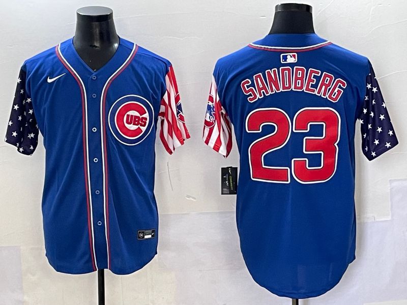 Men 2025 Chicago Cubs #23 Sandberg Blue a generation of national flags Joint Name Nike MLB Jersey style 1